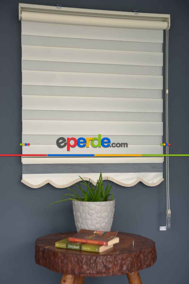 Halim Perdesan Ba-04 Krem Renk Etekli Veya Eteksiz Zebra Stor Perde