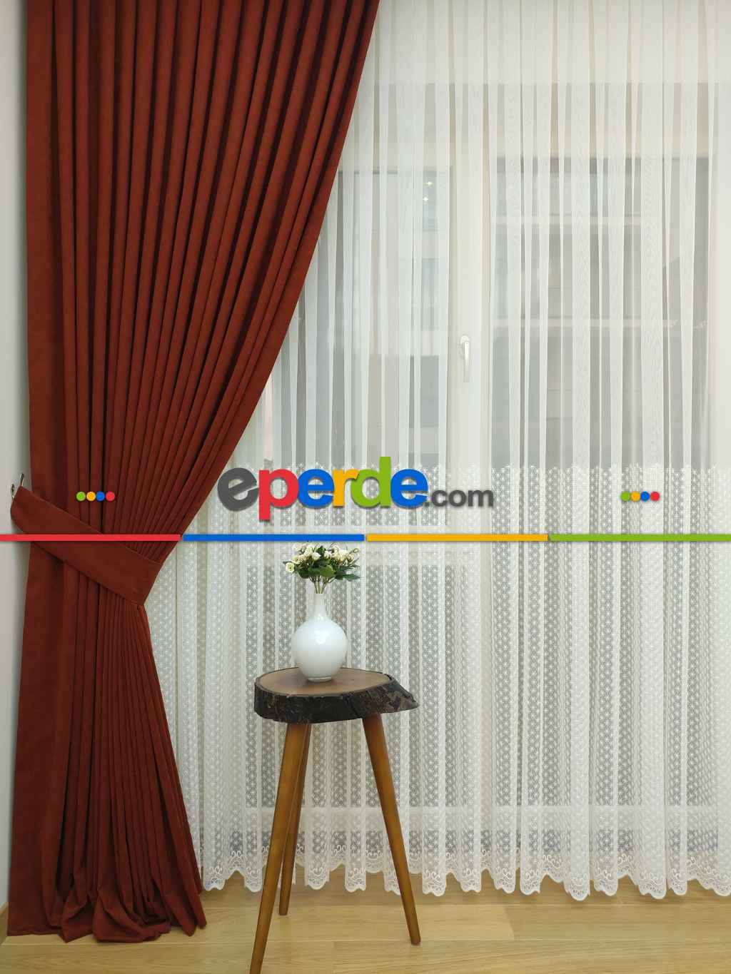 Kiremit - Düz Fon Perde ( En 150cm Dökümlü Fon Perde)- Kiremit Rengi