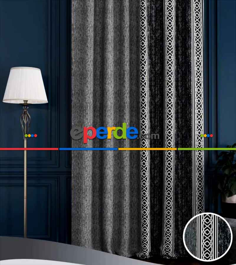 Siyah Gri, Taç Bordürlü Pano Fon Perde, Adet Fiyatıdır, İstediğiniz Boy Ölçüsünde Dikilir, Eni 70 İla 100cm Arası Seçenekler, Sık Piledir 70cm X 290cm 
