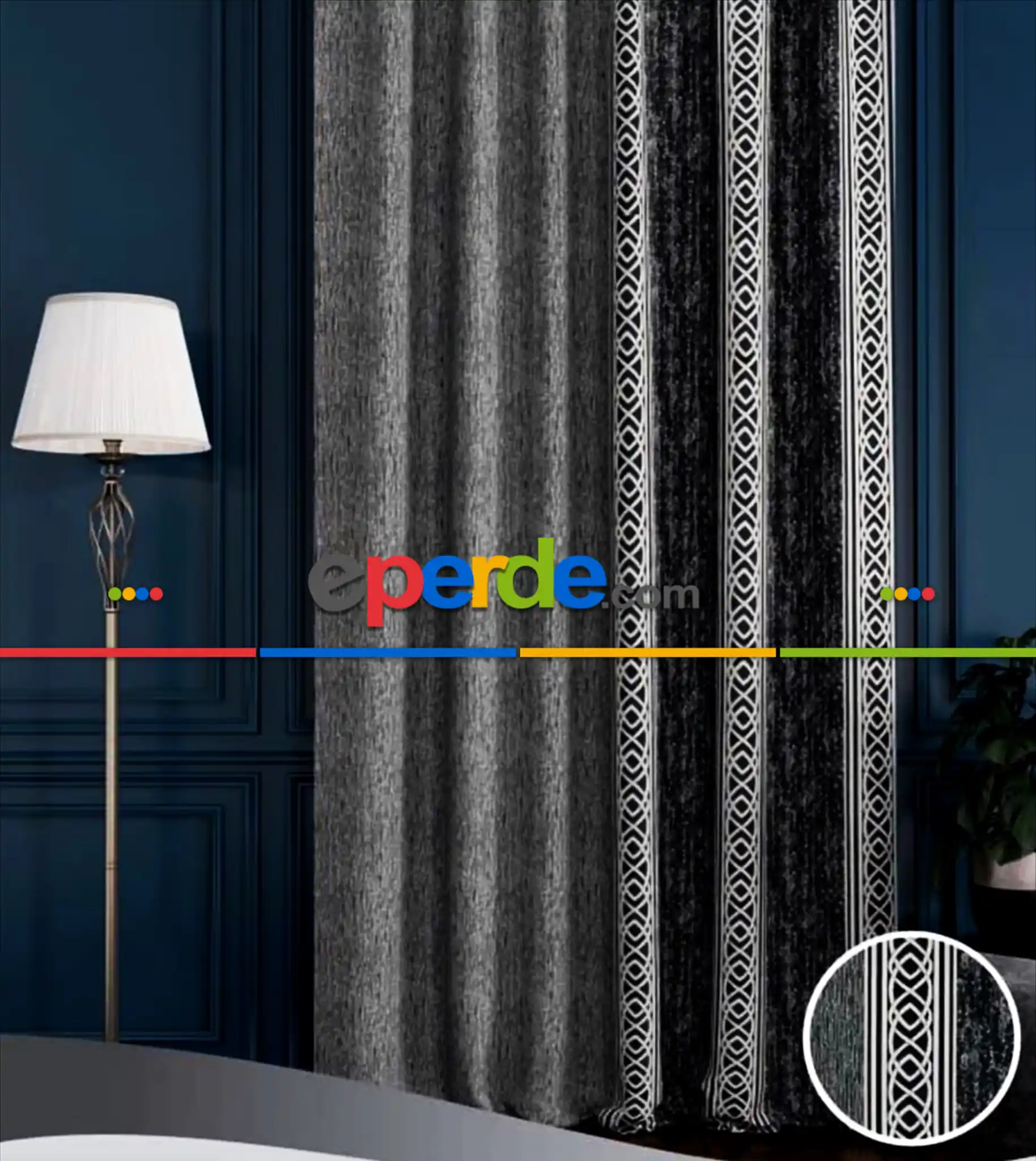 Siyah Gri, Taç Bordürlü Pano Fon Perde, Adet Fiyatıdır, İstediğiniz Boy Ölçüsünde Dikilir, Eni 70 İla 100cm Arası Seçenekler, Sık Piledir 70cm X 290cm 