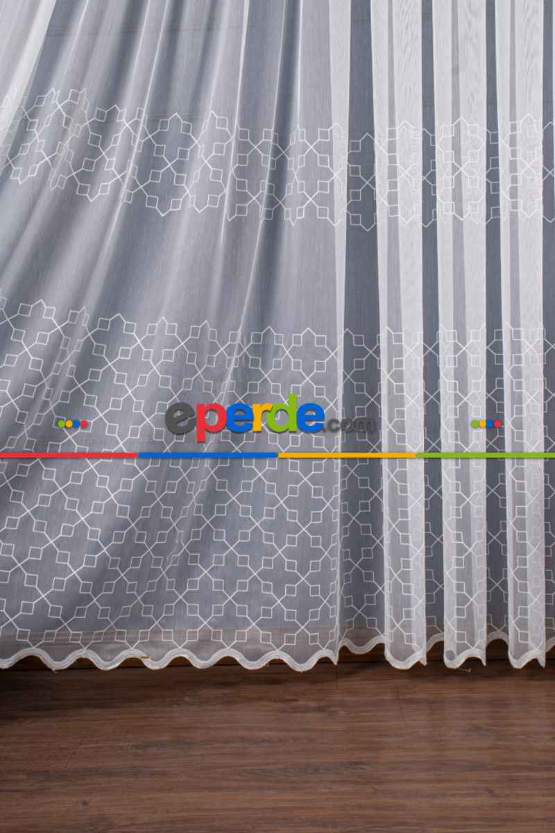Salon Tül Perde - Geometri Nakış İşlemeli Tül Perde