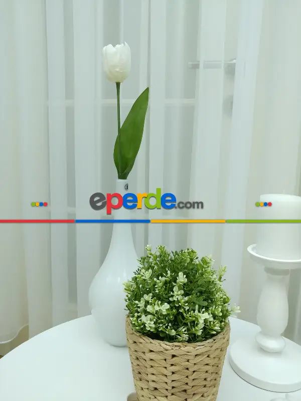 Salon Tül - Ekru Tergal Vual Düz Tül Perde- Ekru