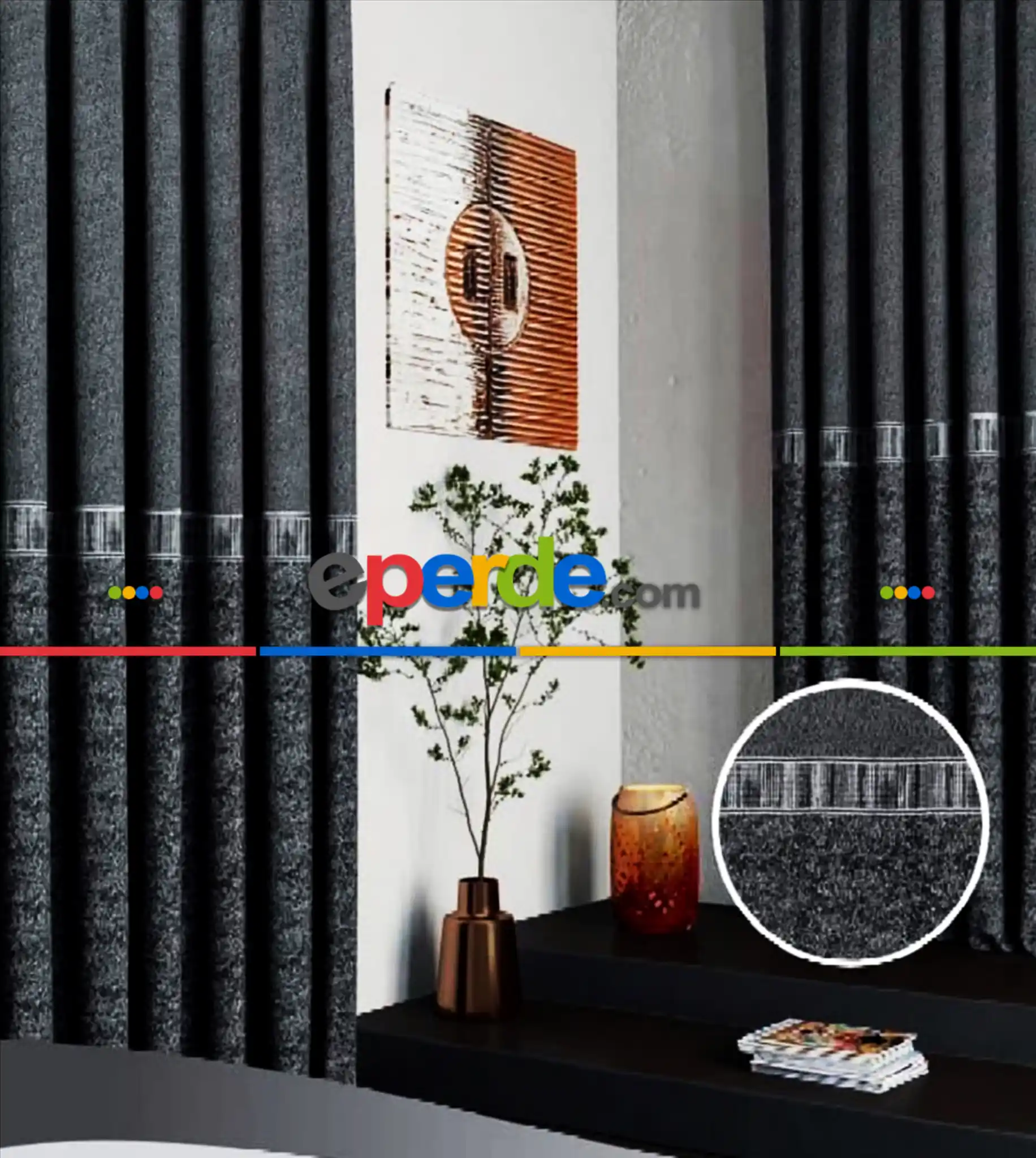 Siyah Gri Fon Perde - Taç Marka, Adet Fiyatıdır, İstediğiniz Boy Ölçüsünde Dikilir, Eni 70 İla 100cm Arası Seçenekler, Sık Piledir 70cm X 290cm 