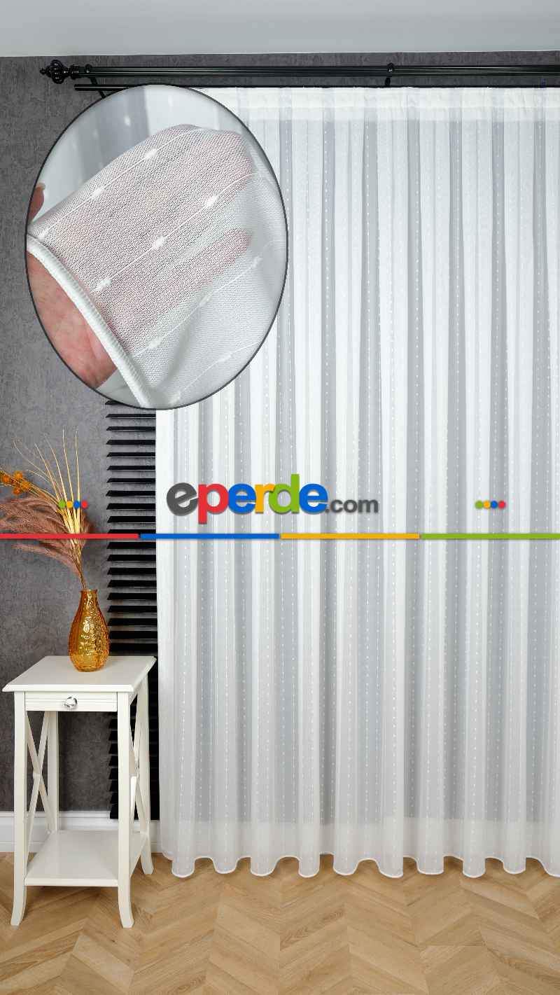 Nokta Tasarım Dokulu Zarif Çizgili Tül Perde Mars