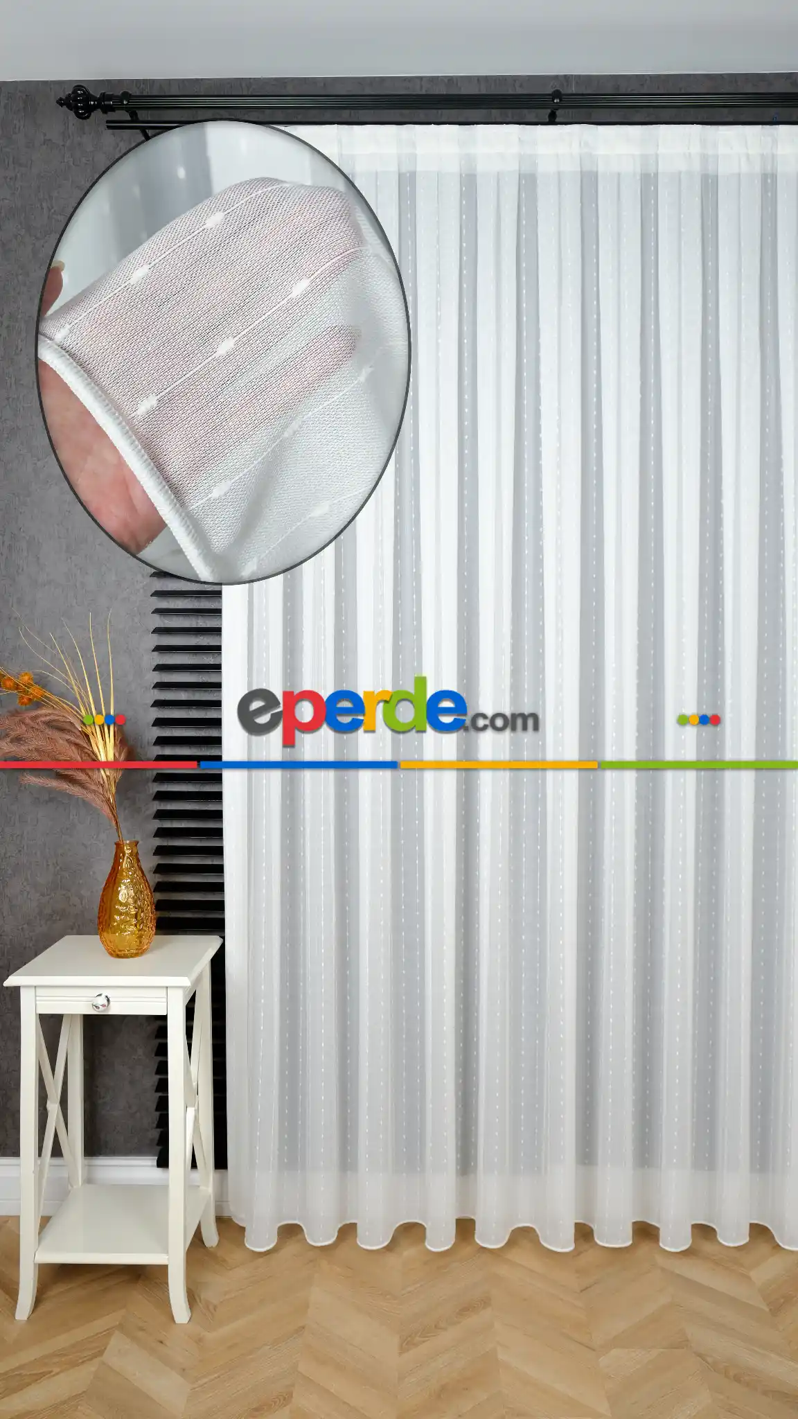 Nokta Tasarım Dokulu Zarif Çizgili Tül Perde Mars