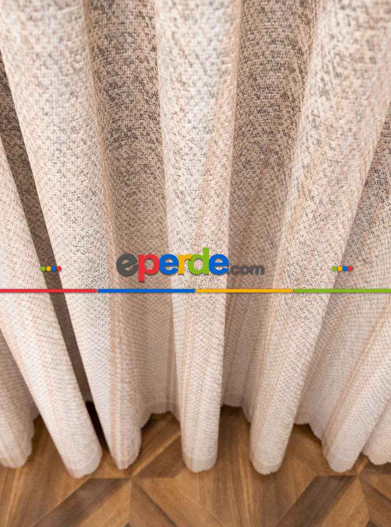 Modern Bej Rengi Degrade Geçişli Tül - Örme Dantel Tül