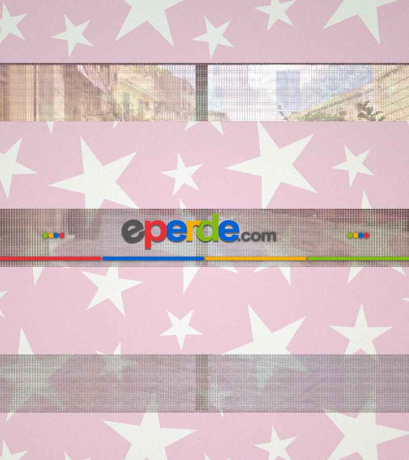 Pembe Yıldız Desenli Baskılı Zebra Perde