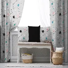 Çocuk Odası - Gezegen Desenli Fon Perde Evim497 Kumaşı Kalındır Duck Bezi Değildir- Mavi-beyaz