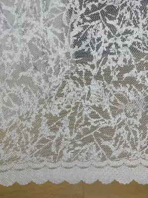 Ekru Rengi Sarmaşık Desenli Tül Perde- Ekru