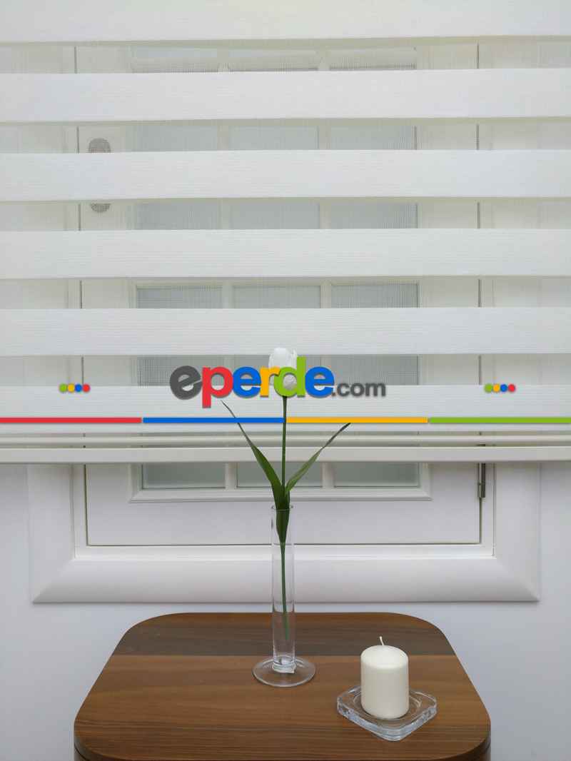 Zebra Perde- Ekru Renk Bambu Zebra Perde (kalın Zeminli)- Ekru