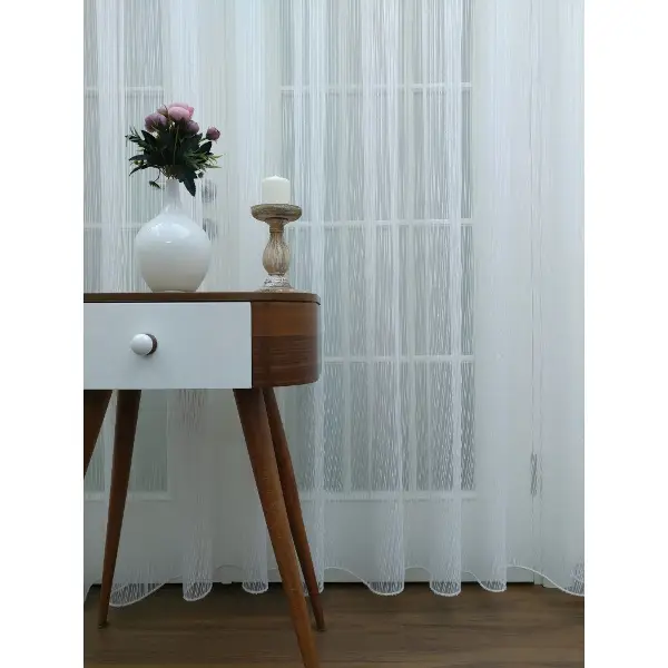 Mutfak - Çizgili Tül - Çizgi Desen Tül -ip Tül - Zincir Tül- Beyaz-ekru - Kurşunlu Tül