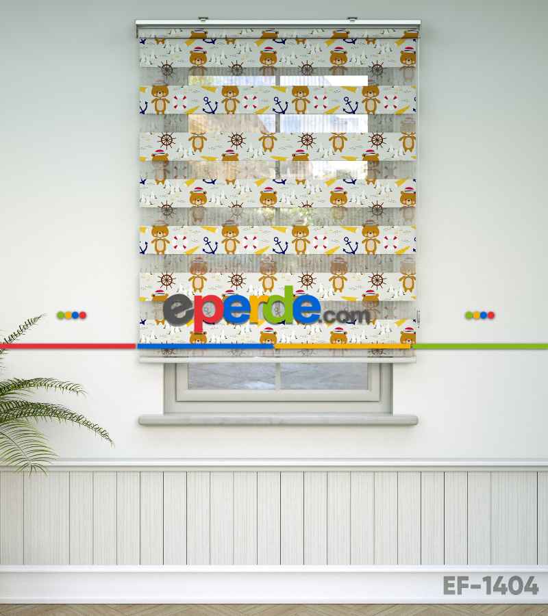 Denizci Ayıcık Desen Baskılı Zebra Perde- Çok Renkli