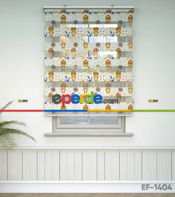 Denizci Ayıcık Desen Baskılı Zebra Perde- Çok Renkli