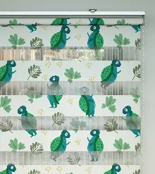 Bebek Odası Zebra Perde - Kaplumbağa Desenli Baskılı Zebra Perde- Yeşil