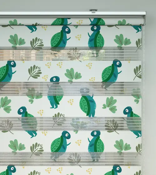 Kaplumbağa Desenli Baskılı Zebra Perde- Yeşil