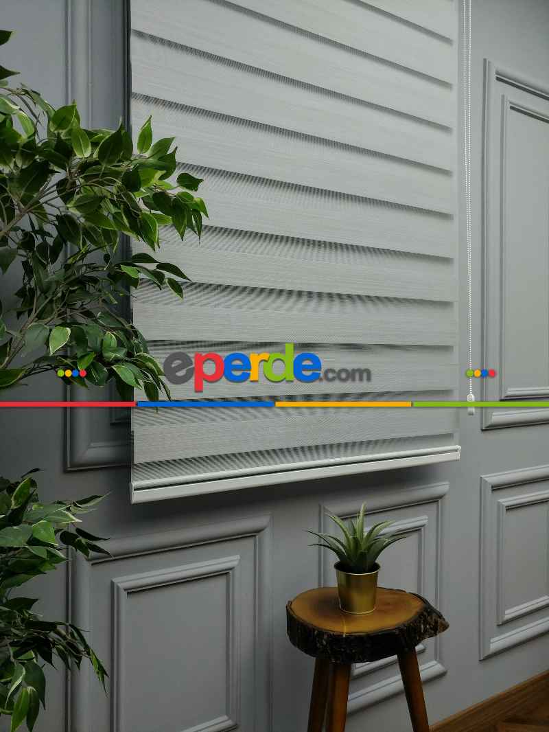 2025 Sezonu - Karartma Zebra Perde - Blackout Zebra Perde-ışık Geçirmez Zebra Perde- Gri Açık