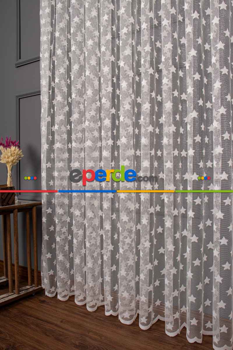 Bebek Odası -  Yıldız Desen Örme Tül Perde