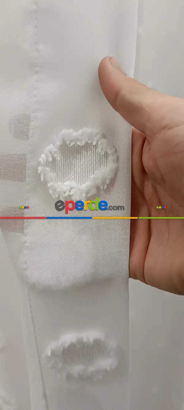 Salon - Yeni Nesil Ponpon Saçak Detaylı Tül Perdeler Ekru Renk