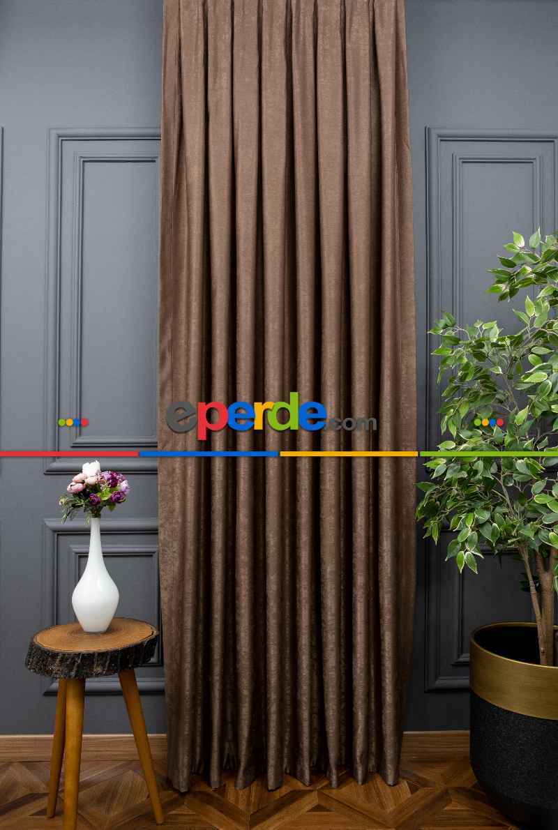 Salon - Soft Sütlü Kahve Fon Perde Dökümlü En - Sütlü Kahve