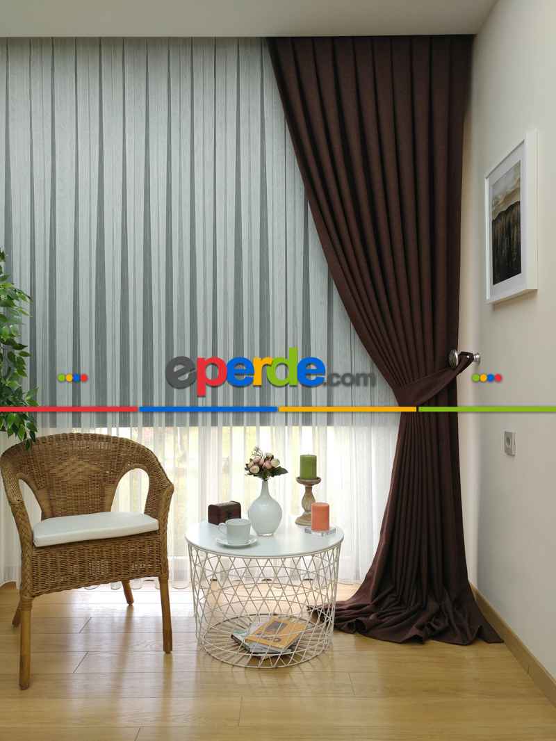 Keten Koyu Kahve Renk Düz Fon Perde- Kahve Koyu