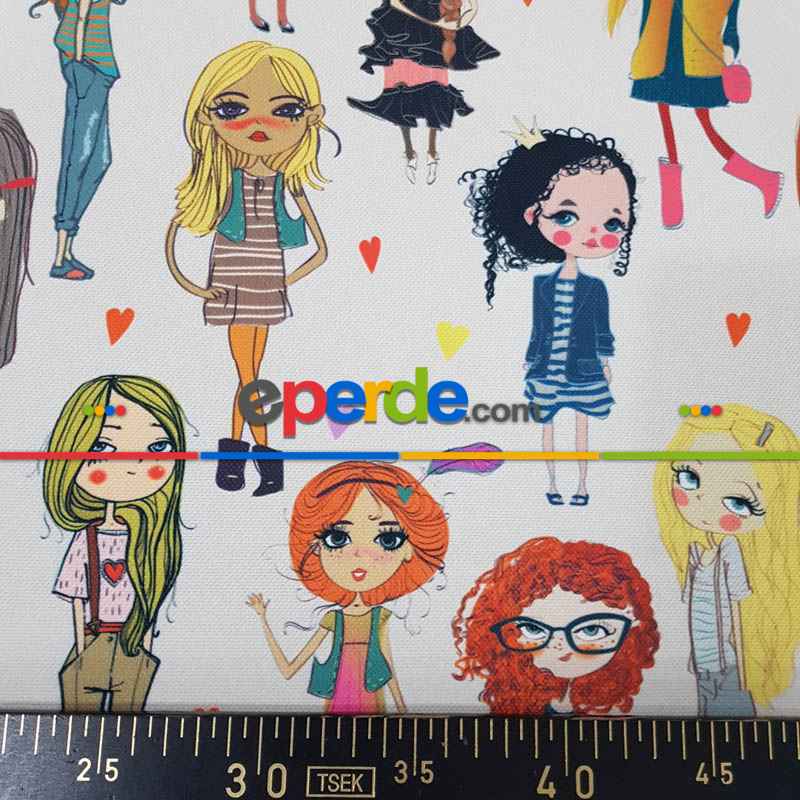 Popart Kız Desenli Fon Perde Evm1061 Kumaşı Kalındır Duck Bezi Değildir- Siyah-Beyaz-Pembe
