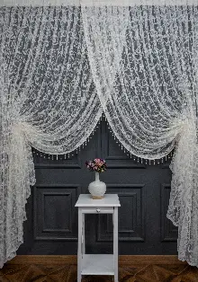 Beyaz Tül Perde - Sarmaşık Şal Desenli Tül - Kruvaze Model Yanki Tül Perde - Düz Model Seçeneği Var - Örme Tül