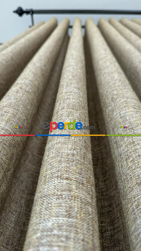 Taba Düz Naturel Keten S Pile Fon Perde, Premium Kalite Serisi Ağır Gramajlı