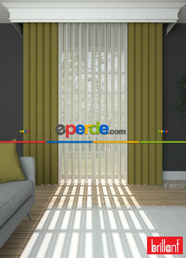 Brillant Akıllı Tül Perde Fıstık Yeşili Tül Dikey Zebra Perde Düz 1. Kalite