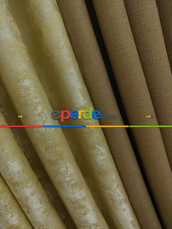 Sarı Kahve Renk Kombinli Desenli Fon Perde- Sarı-kahve