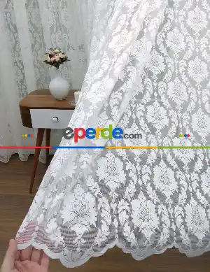 Tül Perde Ve Kruvaze Perde Damask Desenli- Ekru