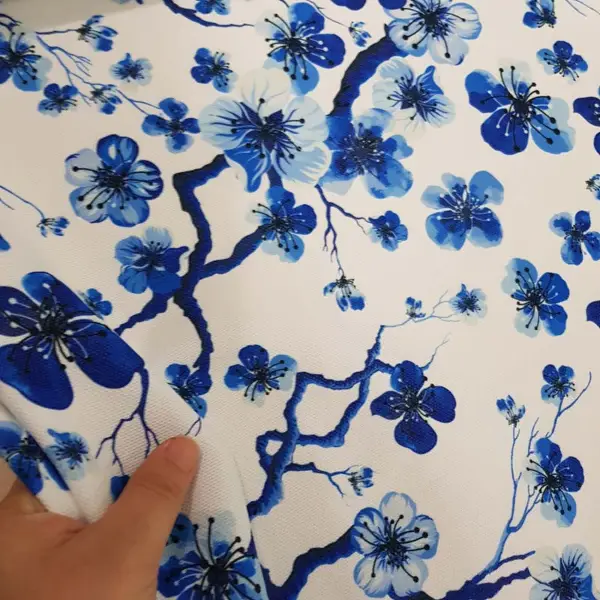 Yatak Odası - Çiçek Desenli Fon Perde Evm1515 Kumaşı Kalındır Duck Bezi Değildir- Mavi