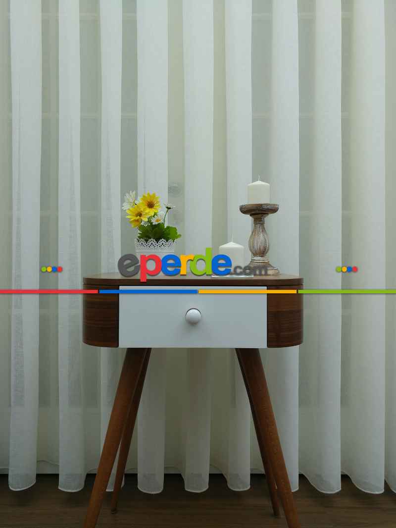 Mutfak - Krem - Keten Tül Perde- Krem Açık