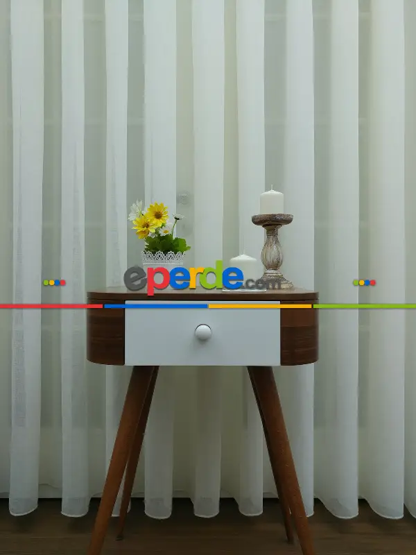 Salon Tül Perde - Koyu Krem - Keten Tül Perde- Krem Açık