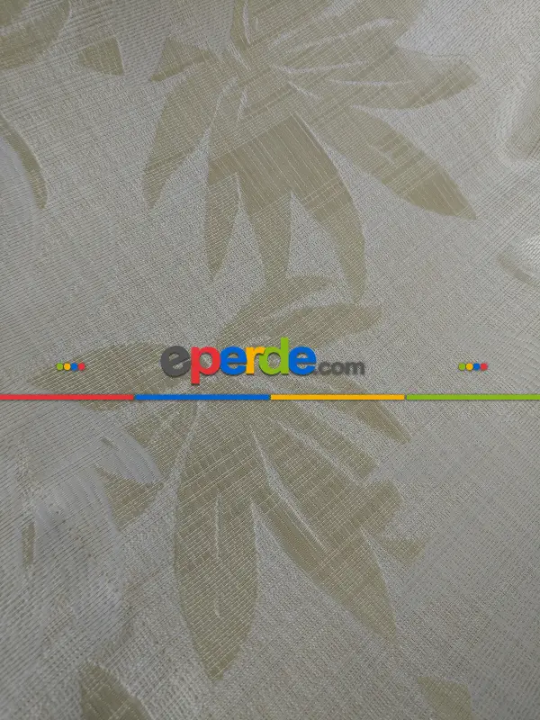 Krem Yaprak Desenli Jakar Fon Perde- Krem