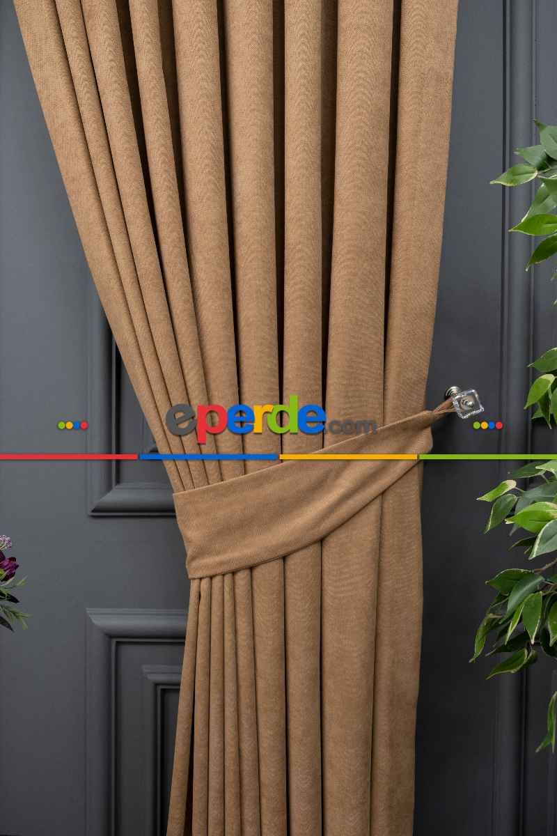 Kakao Rengi Düz Fon Perde En Dökümlü Fon Perde