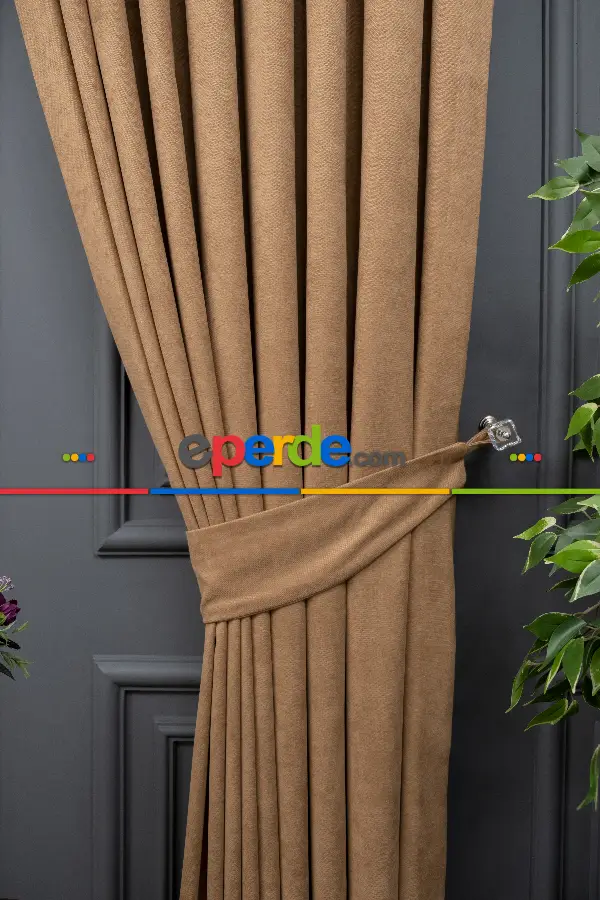 Salon - Kakao Rengi Düz Fon Perde En  Dökümlü Fon Perde