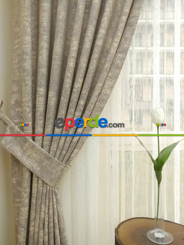 Mürdüm Krem- Düz Jakar Fon Perde (180)- Krem-Mürdüm