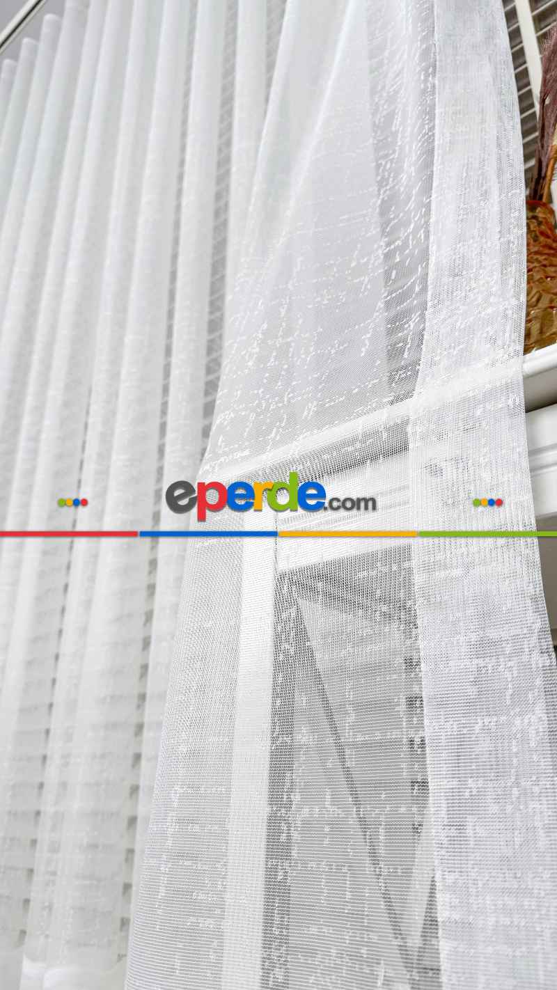 Ekru Etek Bantlı Tül Perde, Ağır Gramajlı Premium Seri