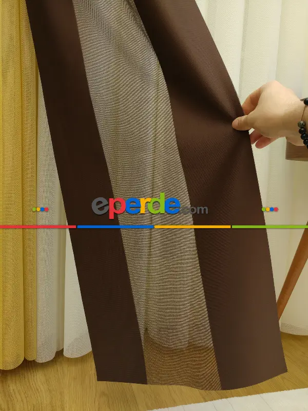 Tül Dikey Zebra Perde, 20 Renk- Kahverengi-Krem-Hardal Sarısı