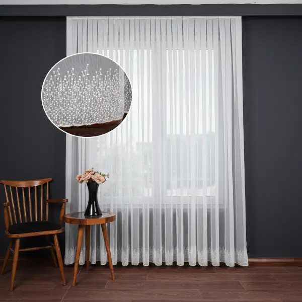 Etek Ucu Nakış İşlemeli Tül Perde