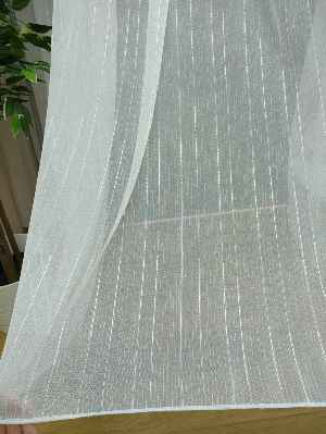 Çizgili Keten Tül Perde- Ekru - Kurşunlu Tül