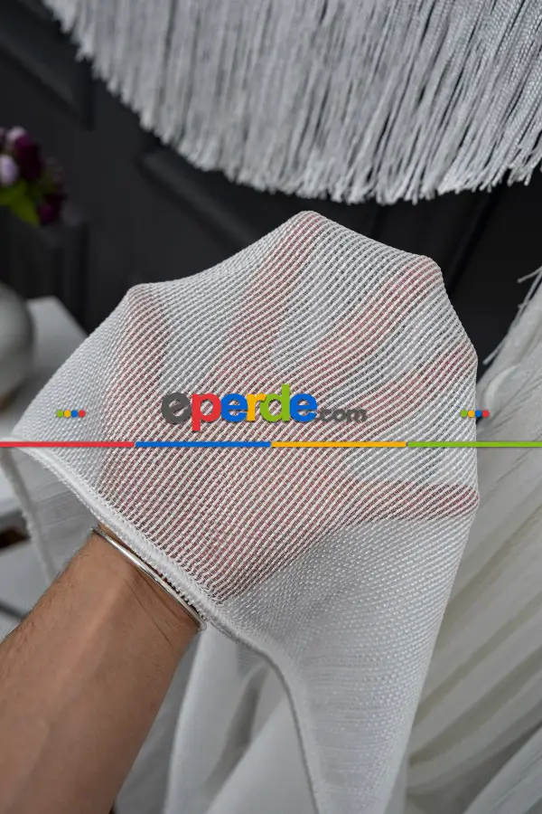 Yalancı Kruvaze - Tülden Fon - Halat İle Yana Toplamalı Tül - Kordon Toplama Tül - Çift Veya Tek Kanat - Püskül Ve Kordon Bağı İlave Ücretlidir - Kurşunlu Tül