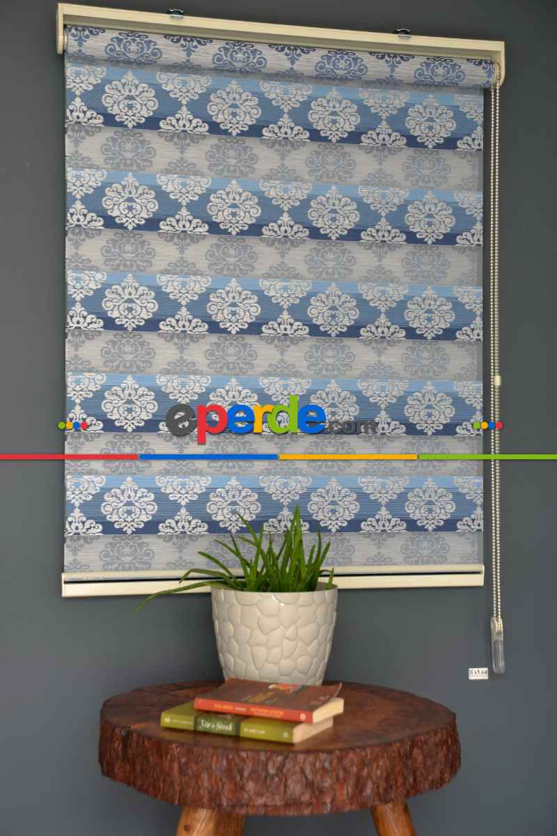 Halim Perdesan Ft-984 Mavi Renk Etekli Veya Eteksiz Zebra Stor Perde