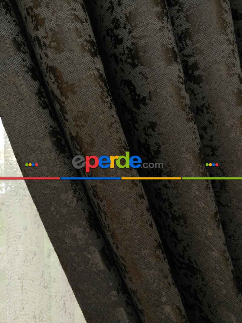 Koyu Kahve Rengi Kendinden Desenli Jakar Fon Perde (285 En)- Kahve Koyu