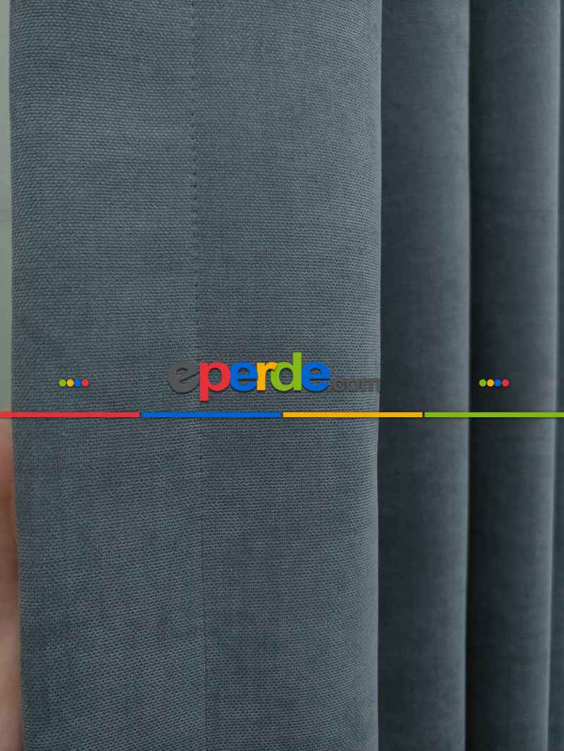 Mavimsi Gri Düz Sade Mutfak Fon Perde Yan Kanat Perdesi- Mavi