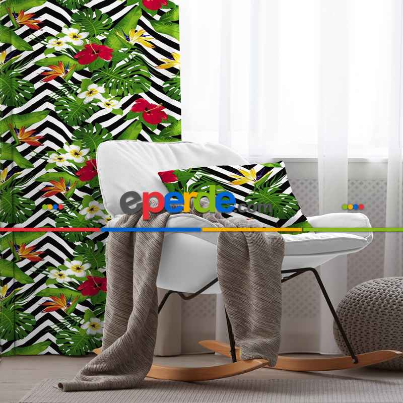 Yaprak Desenli Fon Perde Evim K-520 Kumaşı Kalındır Duck Bezi Değildir