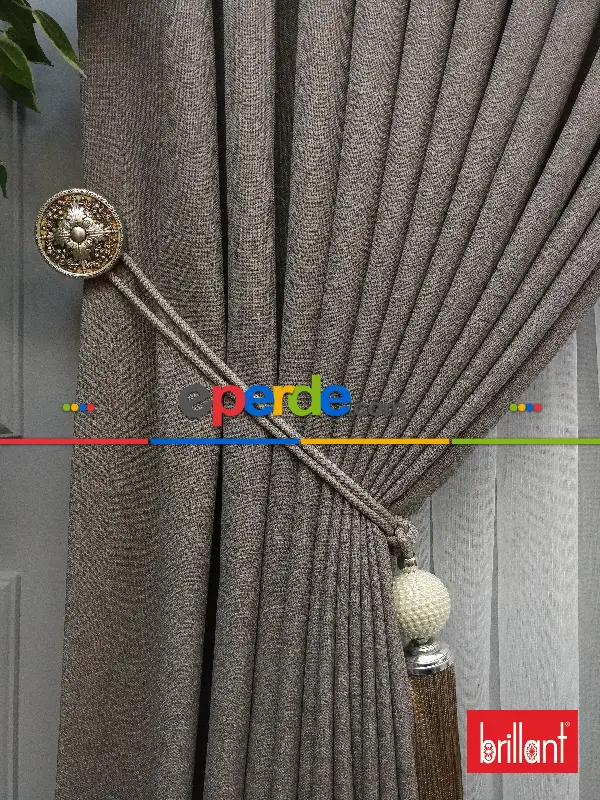 Salon Fon - Brillant Keten Açık Vizon Renk Düz Fon Perde - Açık Vizon