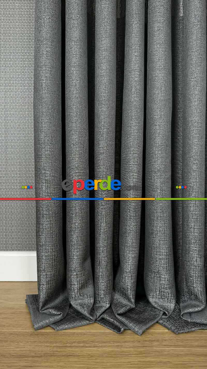 Gri Gümüş Fon Perde, Kazayağı Desenli Jakar Dokuma Pano Model