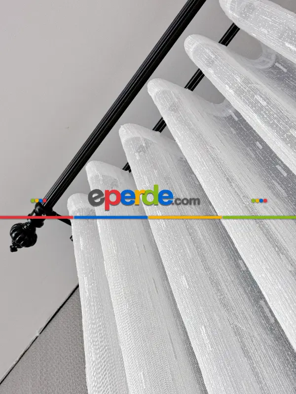 Salon Sakallı Şantuk Tül Perde - Gümüş Simli Ekru Zemin - Ürün Videosu Açıklamada Vardır