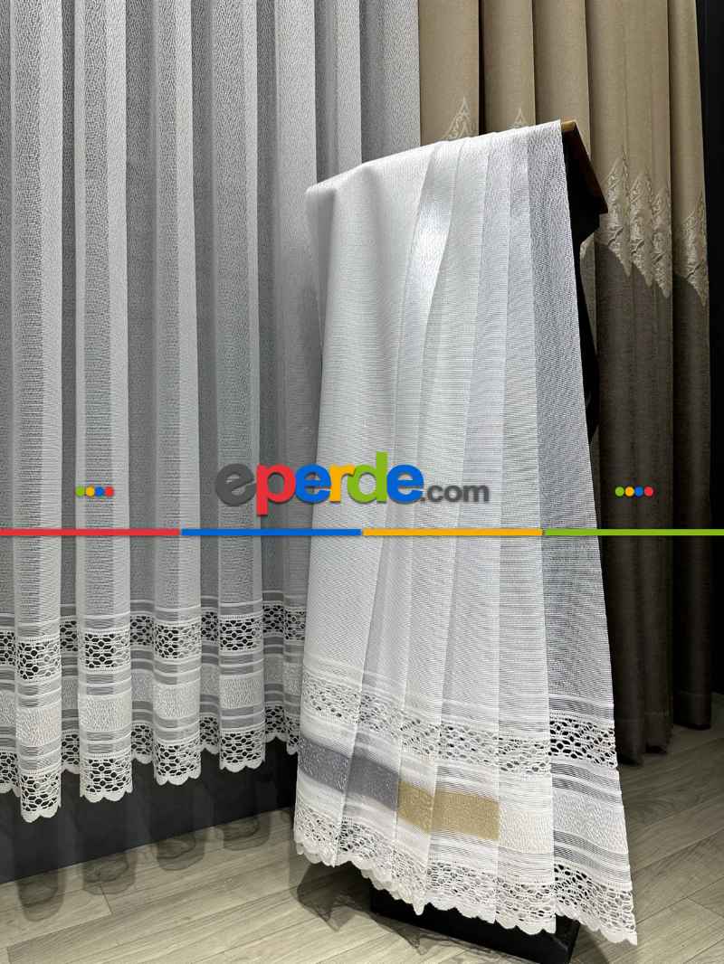 Aplik Örme Tül Perde Tek Kanat - Ekru